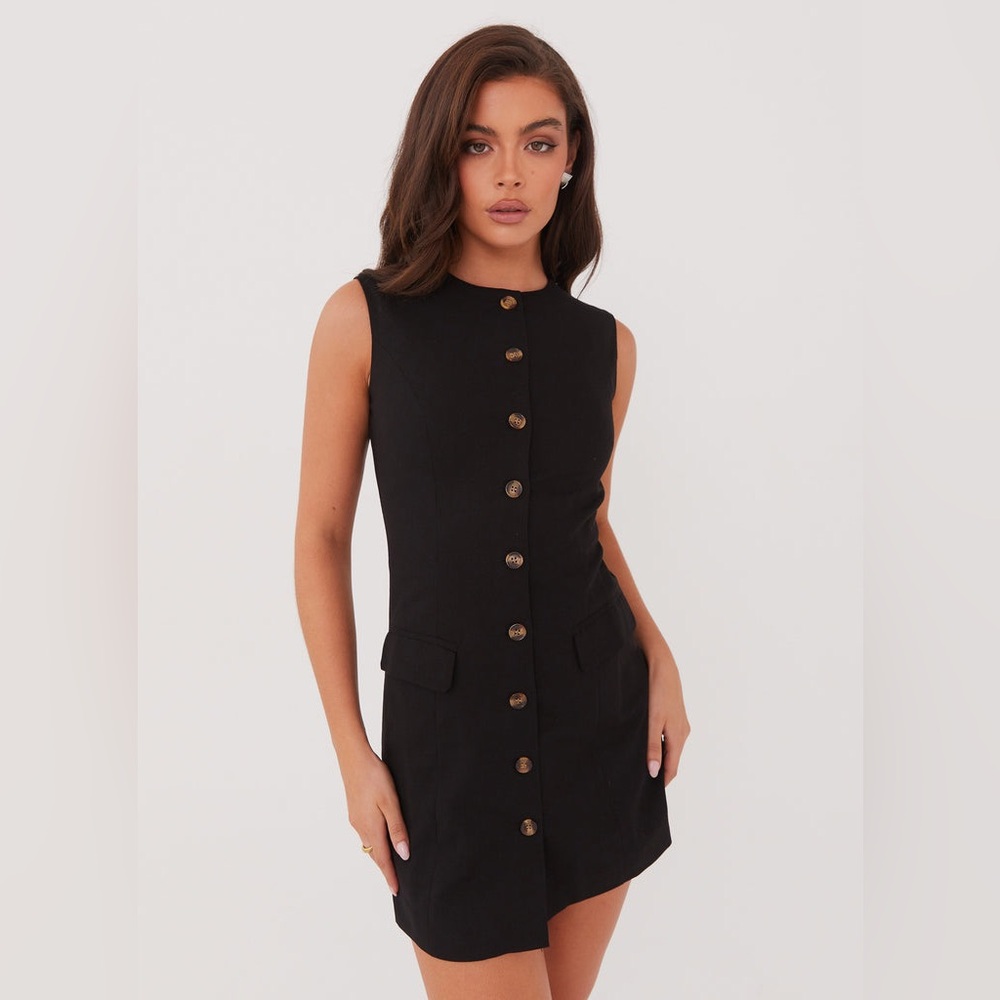 Peppermayo Castello Fiore Linen Mini Dress - Black NWT